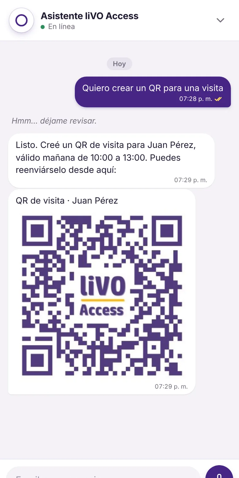 Asistente liVO Access creando un QR de visita
