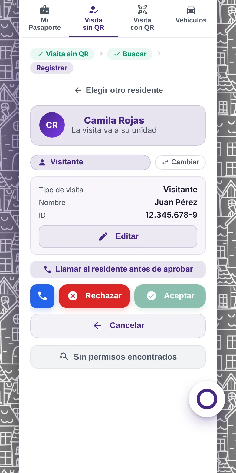 Conserjería registrando una visita y llamando al residente